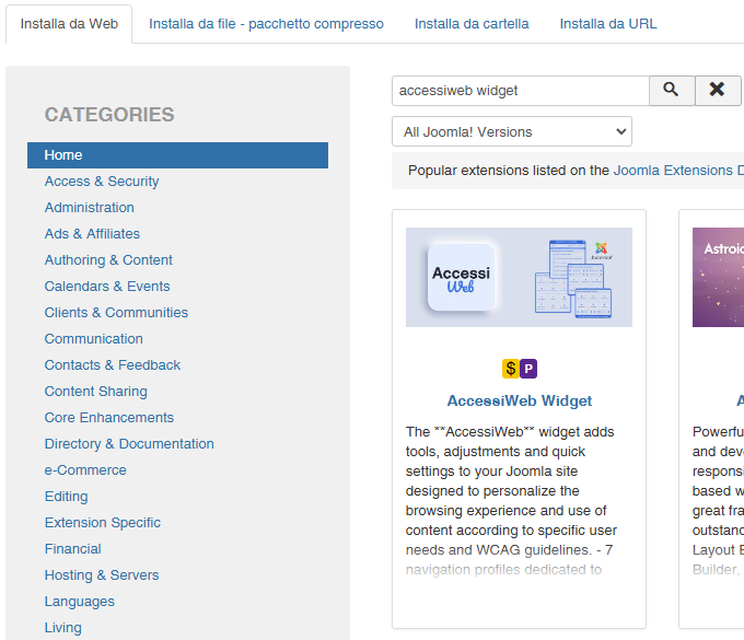 Scheda plugin di accessibilità