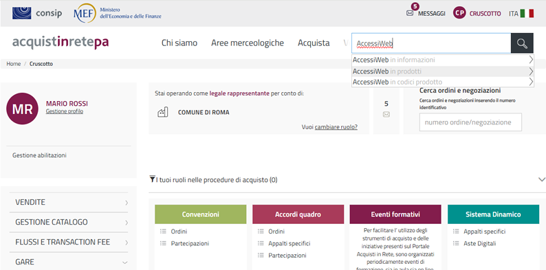 MEPA: ricerca widget accessibilità per prodotto