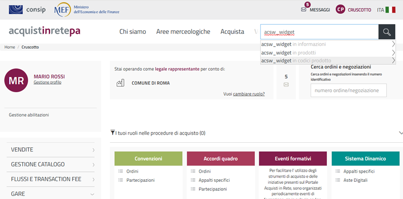 MEPA: ricerca widget accessibilità per codice